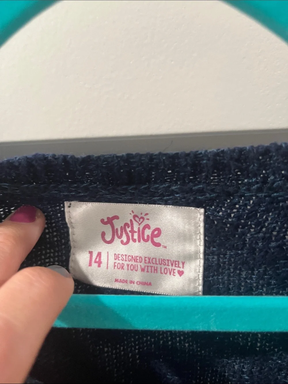Navy Graphic Alpaca Knit Sweater with Pink Sequin Scarf Justice Girls 14 EUC
